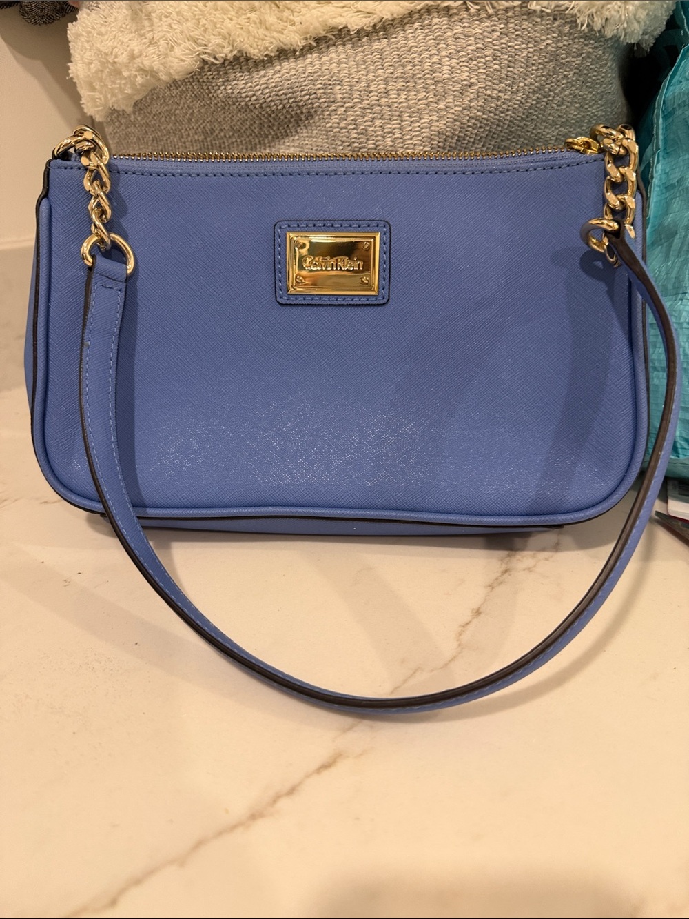 Calvin Klein Periwinkle Leather Shoulder Bag with Gold Hardware